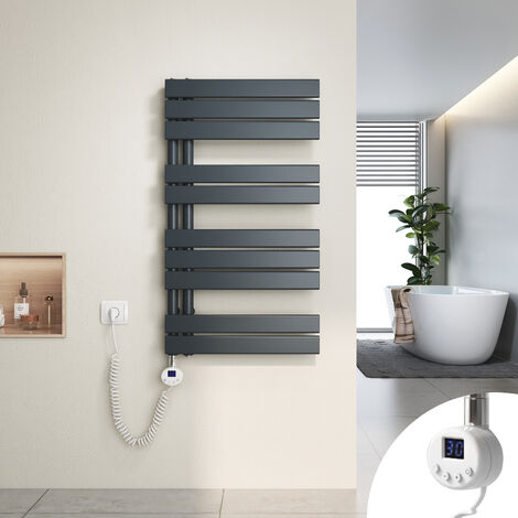 Heilmetz Secador de Toallas Eléctrico, Secador de Toallas Plano con Elemento Eléctrico Temporizador, Conexión Lateral, 90x50cm, 400W, Antracita