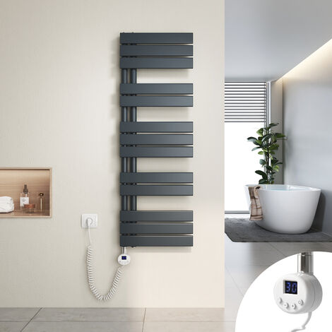 Heilmetz Secador de Toallas Eléctrico, Secador de Toallas Plano con Elemento Eléctrico Temporizador, Conexión Lateral,120x40cm, 600W, Antracita