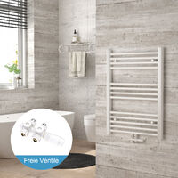 Heilmetz Radiadores toalleros de agua conexión intermedia Incluye conexiones de radiador 70x50cm Blanco Radiador + Blanco Válvula