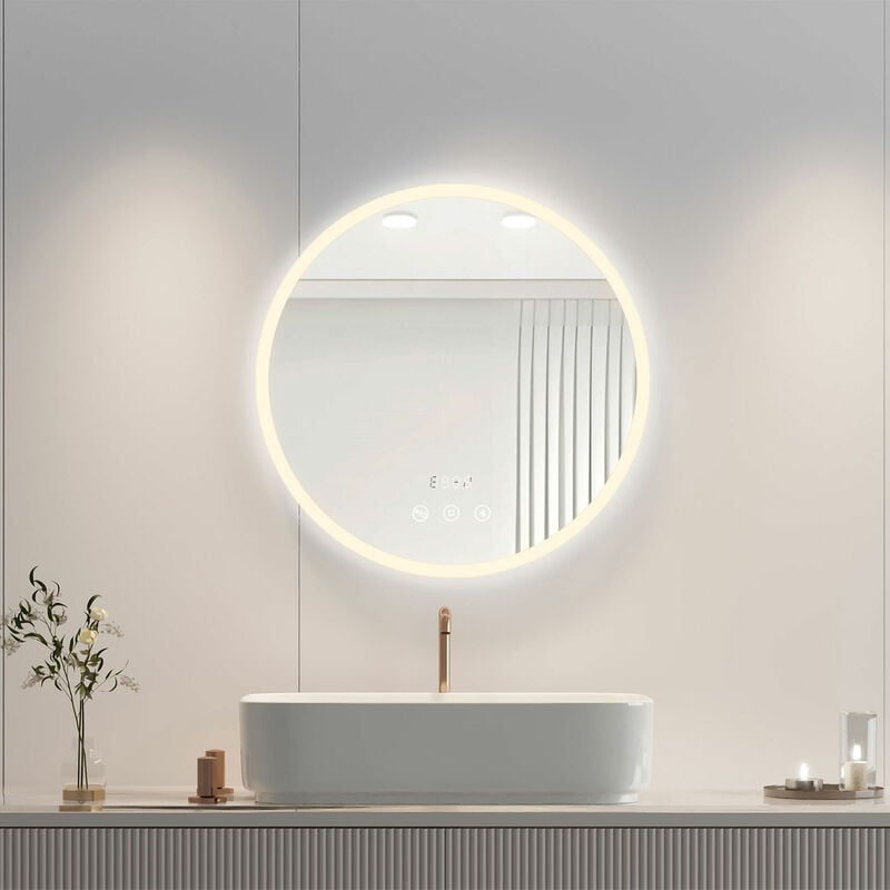 Heilmetz Specchio Contenitore Bagno 60cm Rotondo Specchio Luce  Illuminazione a Luce Naturale Funzione Antiappannamento