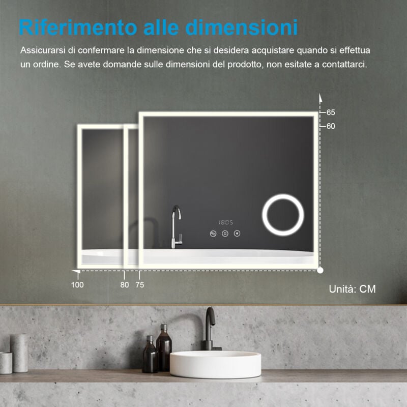 Specchio Bagno Rotondo a Parete, Specchio a LED da Parete per Bagno con  Luce, Specchio Luminoso Impermeabile IP44 Specchio Grande con Pulsante a  Sfioramento : : Casa e cucina