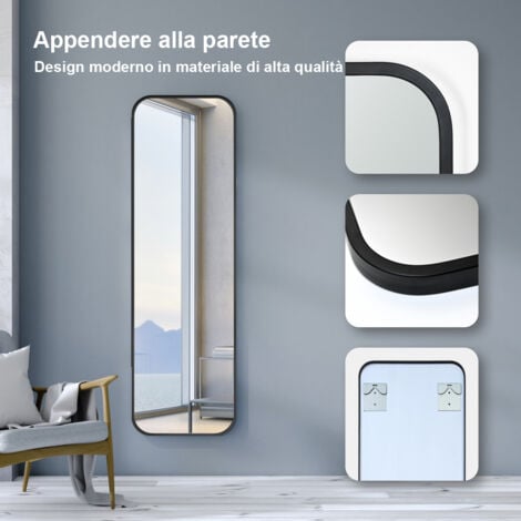 Heilmetz Specchio da Parete 120x37cm Specchio Figura Intera Vetro Antideflagrante Struttura in Metallo Nero
