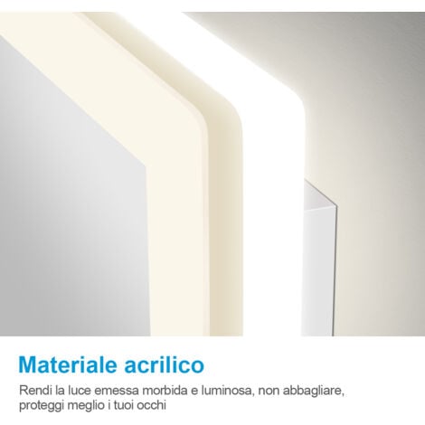 Heilmetz Specchio Bagno con Luce 80 x 60 cm, Specchio Bagno LED con  Illuminazione + Interruttore Tattile + Antiappannamento + 3 Colori di Luce