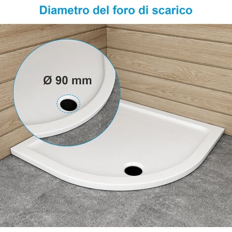 Heilmetz Piatti Doccia Antiscivolo Cuarto de Círculo 90x90cm Piatto Doccia in Acrilico Bianco Lucido