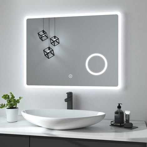 SIRHONA Specchio da Bagno Luce LED, Specchio Bagno Illuminato 100 x 60 cm  con Touch Control e Anti Appannamento, Specchio da Parete Moderno  Impermeabile IP44 - Rettangolo