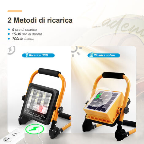 Faretto LED da Cantiere 100W, HYCHIKA Faro LED Portatile 12000LM 6500K, 2  Luminosit¨¤ Regolabile