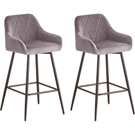 Set di 2 sgabelli da bar con schienale, braccioli e poggiapiedi, sedie da pranzo, sgabelli da bar in velluto per sala da pranzo, cucina, soggiorno e bar (2 pezzi, grigio)