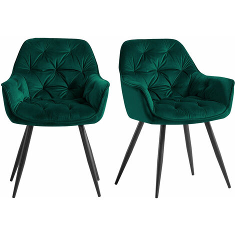 JYMTOM Set di 2 sedie da pranzo in velluto con braccioli, schienale, gambe in metallo - nero