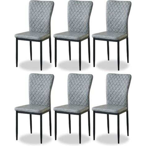 Set di 6 sedie JYMTOM schienale alto per sala da pranzo/soggiorno, seduta in ecopelle - Nuovo Grigio PU