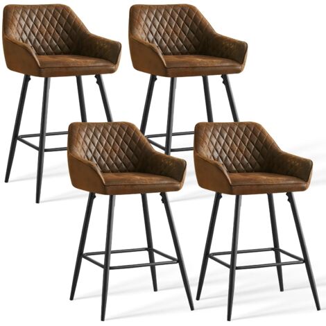 JYMTOM Set di 4 sgabelli da bar sedie sedile in tessuto camoscio marrone gambe in metallo sgabello. Sedie da pranzo, bar, gambe metalliche - Marrone