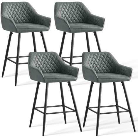 JYMTOM Set di 4 sgabelletti, sedile per sedie, tessuto in camoscio grigio, gambe in metallo, sgabello. Sedie da pranzo, barre, gambe metalliche - PU grigio chiaro"