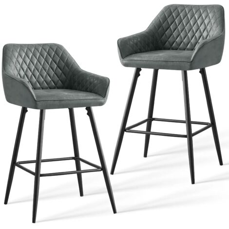 JYMTOM Set di 2 sgabelli da bar, sedile per sedie, tessuto in camoscio grigio, gambe in metallo, sgabello. Sedie da pranzo, barre, gambe metalliche - PU grigio chiaro"