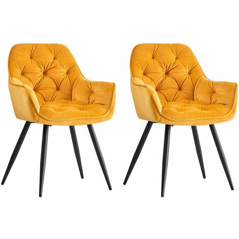 JYMTOM Set di 2 sedie da pranzo in velluto con braccioli, schienale, gambe in metallo - giallo