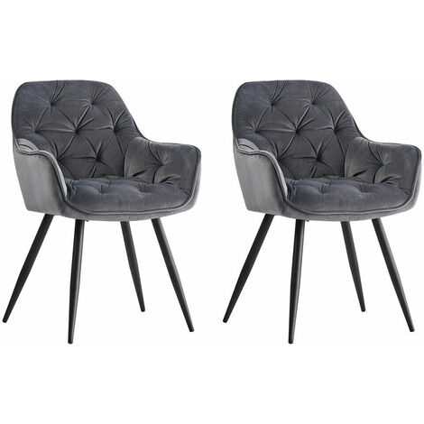 JYMTOM Set di 2 sedie da pranzo in velluto con braccioli, schienale, gambe in metallo - grigio
