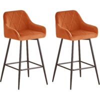 Set di 2 sgabelli da bar arancioni con schienale, bracciolo e poggiapiedi, sedie da pranzo, sedie da cucina in velluto per sala da pranzo, cucina, soggiorno e bar (2, arancioni)