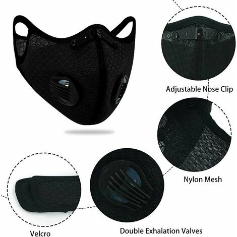 Masque facial au charbon actif avec filtre remplaçable pour éviter la  poussière, le vent et la brume