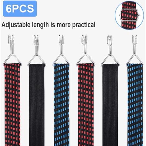 Lot de 6 tendeurs réglables 2 m avec crochet (noir + bleu + rouge)