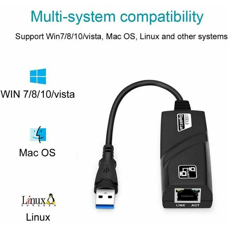 Usb 3.0 à Rj45 Gigabit Ethernet à 10/100/1000 Mbp Ethernet Adaptateur USB  Réseau Lan Adaptateur Pour Macbook Air Mac Os Windows 10 / 8.1 / 8/7 Vista  / Xp