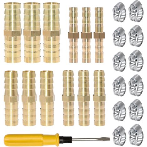 MSAEIQUN Lot De 10 Raccords Cannelés En Laiton De 8 Mm Avec Colliers De Serrage En Acier Inoxydable Pour Eau/carburant/air (2 Voies, 5/16 10 Pièces