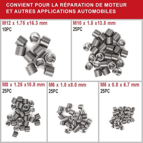 Kit Réparation Filetage 131 Pièces - Insert Fileté M5 M6 M8 M10 M12 (Rouge)