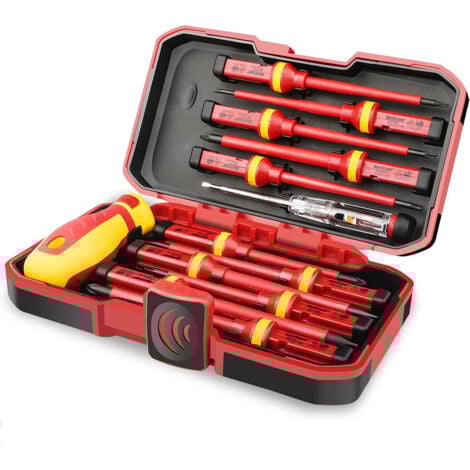 Coffret de tournevis Lot de 13 Tournevis Isolés CR-V Haute Tension 1000V Magnétique Phillips Fente Torx Tournevis Durable Outil manuel, Kit D'outils de Réparation D'électricien