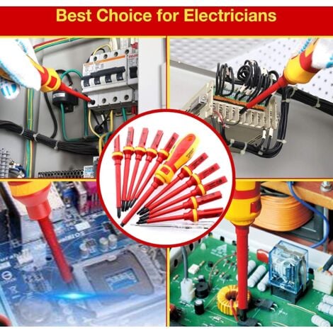 Coffret de tournevis Lot de 13 Tournevis Isolés CR-V Haute Tension 1000V Magnétique Phillips Fente Torx Tournevis Durable Outil manuel, Kit D'outils de Réparation D'électricien