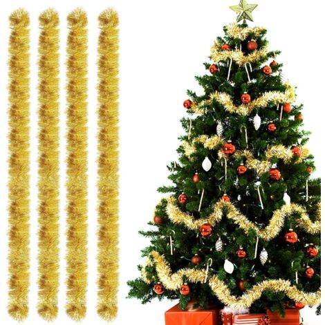 Sapin De Noel Metallique 6M Noël Guirlandes Tinsel De Noël Argent Guirlande Métallique Scintillante Guirlande De Sapin De Guirlande Argentée Sapin