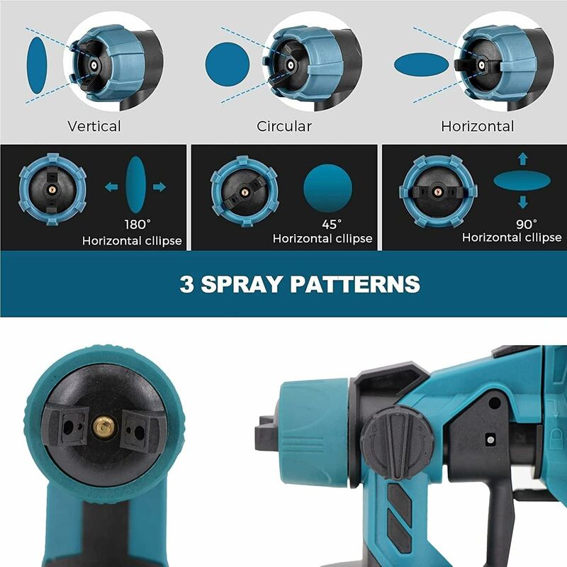 Sistema di verniciatura a spruzzo a batteria, compatibile con batterie  Makita 18V, pistola a spruzzo di vernice elettrica con 3 ugelli e 3 tipi di  spruzzo, spruzzatore di vernice da 1000 ml, per dipin