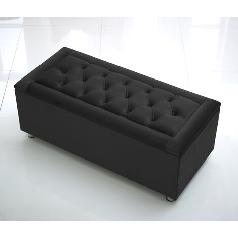 Chesterfield Bumper Plush Velvet Gas Lift Ottoman Storage Box - Black