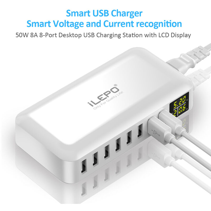 Acheter Chargeur USB intelligent 8 Ports 50W 8A Hub USB multi-ports avec  écran LCD chargeur mural à charge rapide