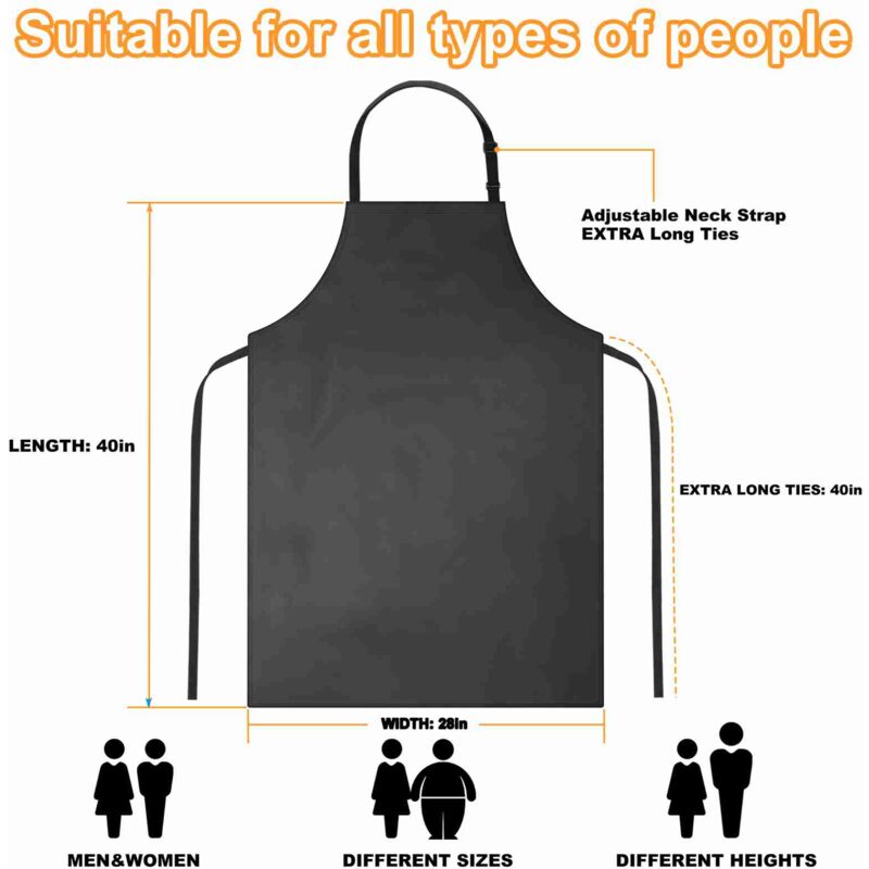 Tablier Cuisine Lot De 4 Tabliers Chef Noir Kimhanro - Imperméable, Réglable, 2 Poches, Polyester/Coton Tablier Unisexe Cuisine