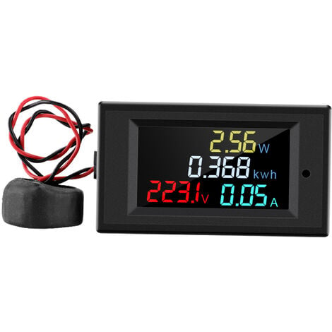Ampèremètre voltmètre numérique multifonction AC 80-300V Ecran couleur LCD  avec transformateur de courant 100A D69-2049 Ampèremètre voltmètre