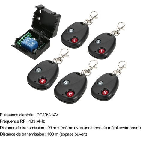 Commutateur de télécommande de style petite valise monocanal DC 12 V, contrôle d'accès, contrôle d'éclairage LED, etc. avec 5 télécommandes