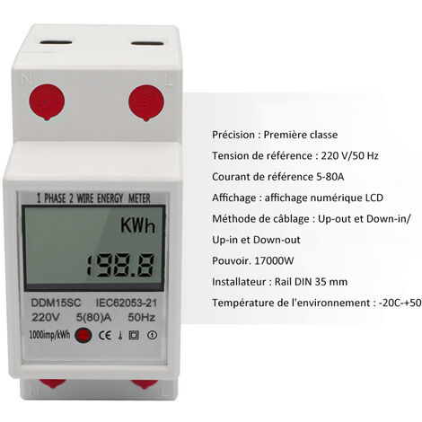 KKmoon – compteur numérique monophasé multifonction, affichage LCD, mesure  de la tension, de la fréquence et du