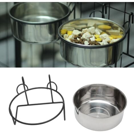 Bols pour Chien/Chat Suspendus en Acier Inoxydable - Support Métallique avec Bol Amovible - Pour Cage/Volière - Accessoire Pratique pour Animaux
