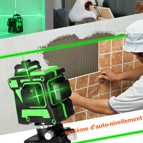 3D 12-line laser level set Level meter + swivel base + wall bracket + 1.2m triangle bracket + power supply + carrying case + manual Euro 220V