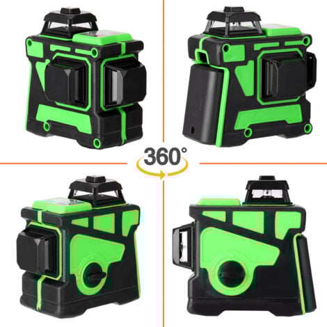 Niveau Laser 3D avec 12 Lignes, Nivellement Automatique, Base Rotative à 360° et Barre d'Extension en Alliage d'Aluminium, Laser vert