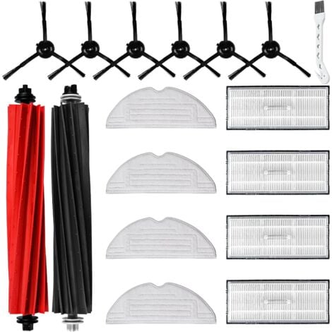 Ensemble de 17 accessoires pour robots aspirateurs Roborock S8 / S8+ comprenant 2 brosses principales, 4 chiffons de nettoyage, 4 filtres, 6 brosses latérales, 1 brosse de nettoyage