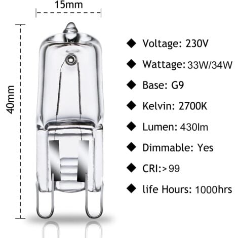G9 Ampoules Halogènes G9 33W (34W) Ampoules Capsule G9 230V 2800K Blanc Chaud à Intensité Variable 10 Pack