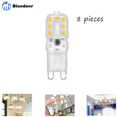 Lot de 8 ampoules LED G9, G9 LED 220 V Blanc naturel 5500 K 3 W équivalent halogène 30 W [Classe énergétique E] Bluedeer