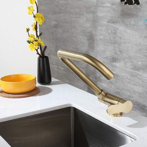 Mitigeur Cuisine Rabattable,robinet Cuisine Rabattable D'or Brossé En Acier Inoxydable,Robinet Pliable Moderne