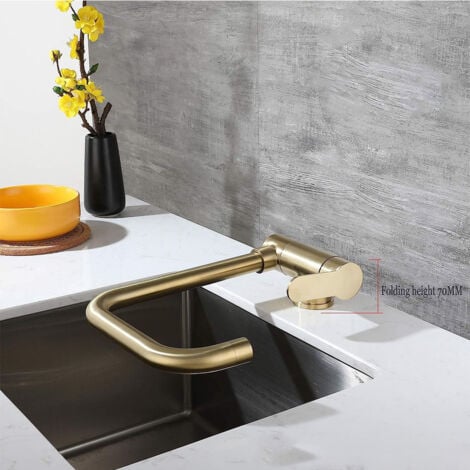 Mitigeur Cuisine Rabattable,robinet Cuisine Rabattable D'or Brossé En Acier Inoxydable,Robinet Pliable Moderne