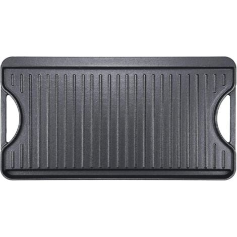 GFTIME 50,8 x 26,5cm Universal Gusseisen Grillplatten für Ofen, Herd & Grill,, Doppelseitiges Grillplatte 2 in 1 Combo mit Griffen, Brat-Platte 1 Stück