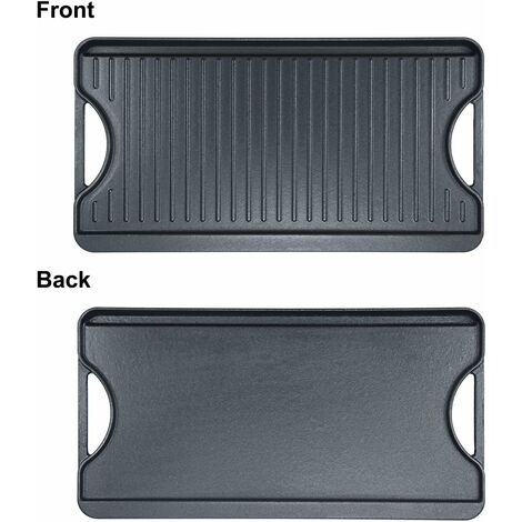 GFTIME 50,8 x 26,5cm Universal Gusseisen Grillplatten für Ofen, Herd & Grill,, Doppelseitiges Grillplatte 2 in 1 Combo mit Griffen, Brat-Platte 1 Stück