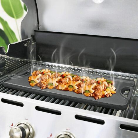 GFTIME 50,8 x 26,5cm Universal Gusseisen Grillplatten für Ofen, Herd & Grill,, Doppelseitiges Grillplatte 2 in 1 Combo mit Griffen, Brat-Platte 1 Stück