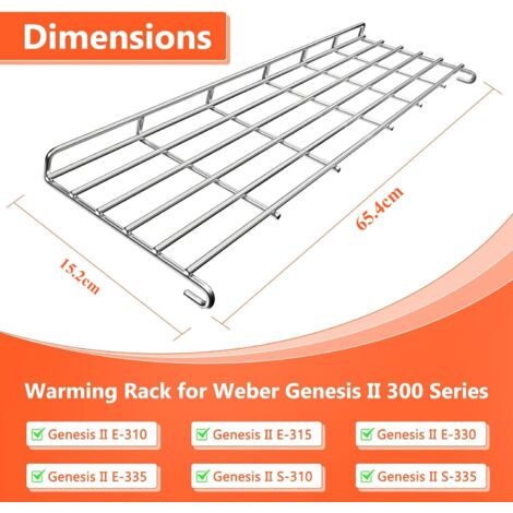 GFTIME 65,4 cm Grill Warmhalterost Edelstahl für Weber Genesis II E-310 315 330 335, II S-310 335 mit vorderen Regulierknopf (ab 2017), Edelstahl Grillrost für Weber Genesis II 300 Serie, 1 Stück
