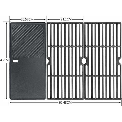 GFTIME 43 x 63cm Gusseisen Grillrost und Grillplatte für Enders Boston 3, Enders Monroe Pro 3, Charbroil, Barbecook Siesta 310, Landmann Triton 3 & 4, Profi Cook PC-GG 1058, Gussrost Grillersatzteile