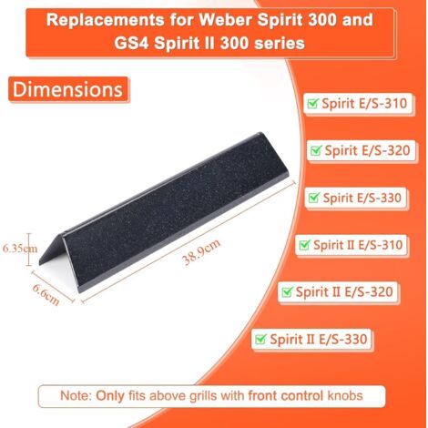GFTIME 38,9cm Flavorizer Bars 7636 für Weber Spirit I E/S/SP 310 320 330, Spirit II E/S 310 Series mit Vorderen Brennerknöpfen (2013 und Neuer), Porzellanemaille Hitzeplatte Ersatzteile 5 Stück
