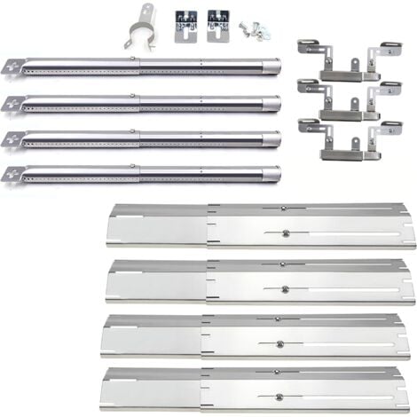 GFTIME 31-44cm Universal Verstellbare Edelstahl Brenner & 30-53cm Brennerabdeckung Flammenverteiler & Crossover Rohr für Landmann, Campingaz, Taino, Brinkmann Gasgrills Ersatzteile, 4 Sätze