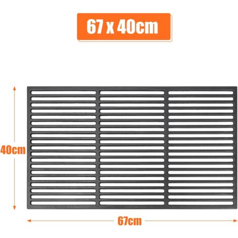 GFTIME Universal Gusseisen Grillrost 67 x 40 cm massiv für BBQ, Gasgrill, Holzkohlegrill und vieles mehr, Eckige Gussrost Ersatzteile 1 Stück
